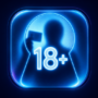 18+ symbol with hidden obscured human figure behind it showing ID